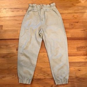 Zara elastic paper bag waist linen joggers
